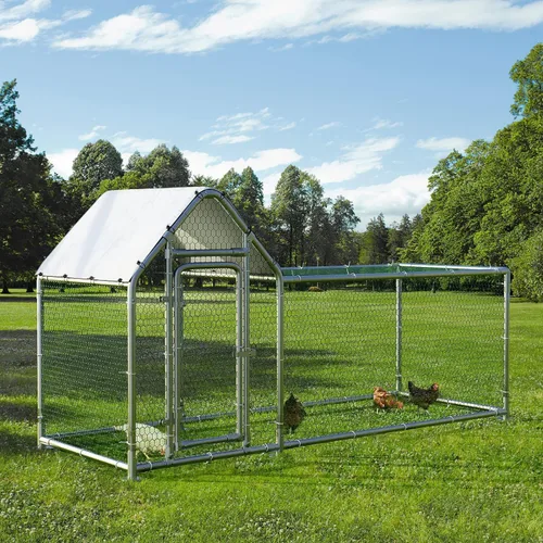 Miniatura 9 de LEMBERI Pequeño gallinero de metal, gallinero de alambre galvanizado, jaula de gallina para gallinas, conejos con cubierta impermeable