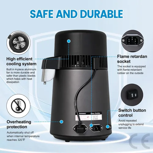 Miniatura 6 de DC HOUSE 1 Gallon Water Distiller Machine, 750W 4L Pure Distilled Water Maker Machine with Container for Home Countertop Table Desktop, Drinking