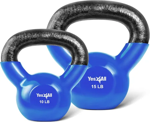 Miniatura 11 de Yes4All - Juego de pesas rusas recubiertas de vinilo, set combinado para entrenamiento corporal completo, fuerza de agarre, flexiones y ejercicios