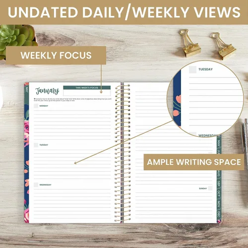 Miniatura 2 de Bloom Daily Planners - Planificador de calendario semanal y mensual sin fecha – Cuaderno de lista de tareas para comenzar en cualquier momento