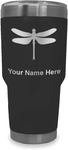Miniatura 31 de LaserGram Vaso aislado al vacío de 20 onzas, libélula, grabado personalizado incluido (negro)