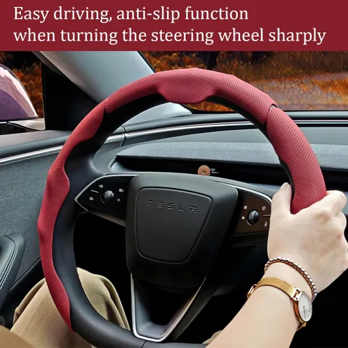 Miniatura 5 de Funda para volante de automóvil, de piel napa de 15 pulgadas, juego de 3 protectores antideslizantes para volante de automóvil, ajuste universal