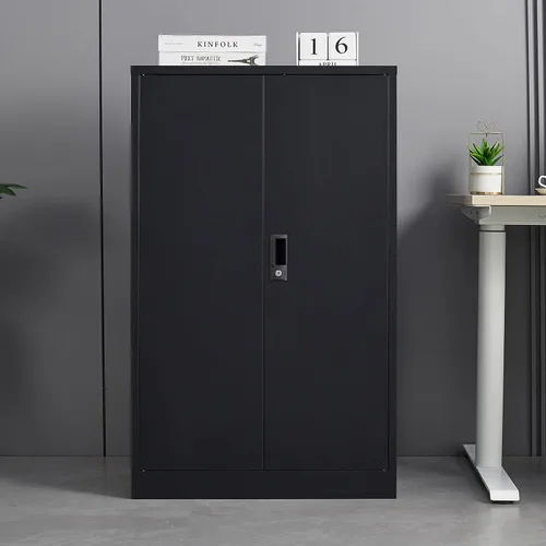 Miniatura 3 de Armario de almacenamiento de metal de 42 pulgadas con cerradura, gabinete de almacenamiento con 2 estantes, gabinete de acero con 2 puertas