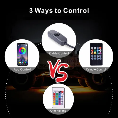 Miniatura 6 de RGB LED Rock Lights Underbody Wireless APP Music Chasing Offroad ATV 12V 12 Pods w/6PCS Cables de extensión