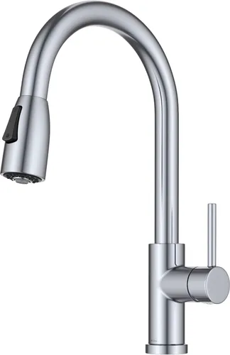 Miniatura 17 de Kraus Coda - Grifo de cocina de estilo comercial de una sola manija con 2 funciones, extraíble en latón cepillado sin manchas, KPF-1617BB
