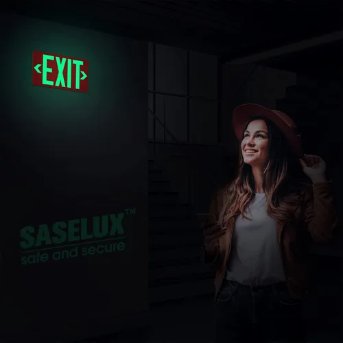 Miniatura 2 de Señal de salida fotoluminiscente de aluminio, parte trasera adhesiva que brilla en la oscuridad, flechas extraíbles incluidas, 12 x 7 pulgadas, luz