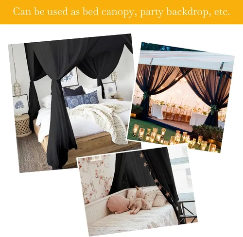 Miniatura 6 de RYB HOME Canopy Bed Curtains with Tie Tops and Tie Backs, White Sheer for Twin Full Queen King Bed, 8 Panels, Black, 45 inch Wide by 96 inch Long