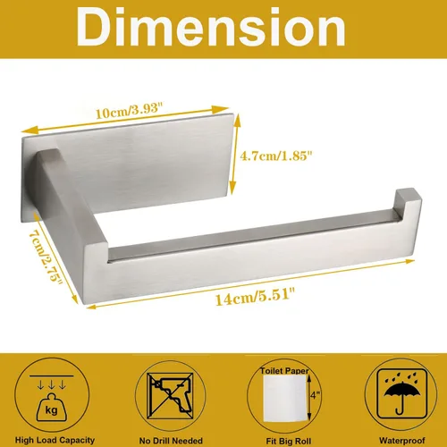 Miniatura 6 de Portarrollos de papel higiénico, soporte de pañuelos autoadhesivo de acero inoxidable resistente al óxido, sin perforación, fácil de instalar