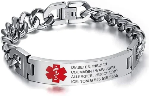 Miniatura 8 de Lam Hub Fong Brazalete de alerta médica de emergencia personalizado - Grabado gratuito, se envía al día siguiente, acero de titanio que no se