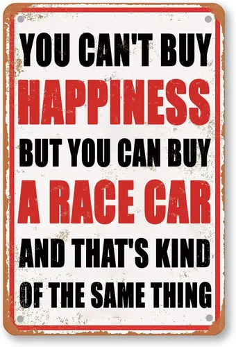 Letrero de metal divertido para garaje, decoración de coche vintage, regalos de carreras, con texto en inglés "You Can't Buy Happiness But You Can