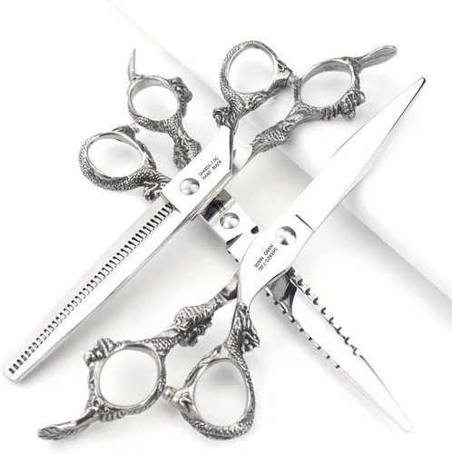 Miniatura 3 de Tijeras profesionales de peluquería de 7 pulgadas, 7.5 pulgadas, 8 pulgadas, 9 pulgadas, tijeras de dragón para corte de pelo (7 pulgadas, 3 piezas)