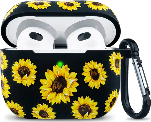 Funda de silicona para Airpods 3 de 3ª generación, funda suave y flexible para AirPod 3, para mujeres y niñas, con llavero, girasol