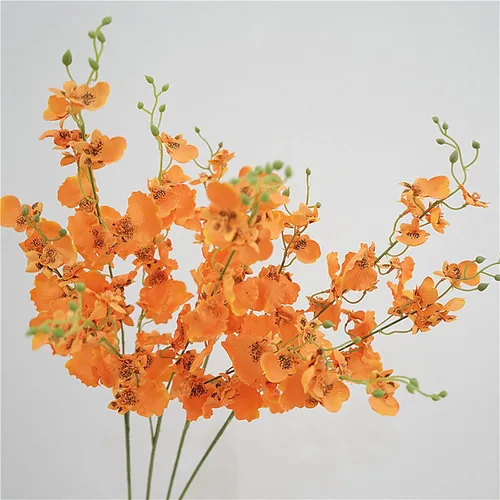 Miniatura 4 de 3 piezas de orquídeas artificiales, 33.5 pulgadas de seda falsas bailarinas bailarinas a granel, ramas de orquídeas naranjas sintéticas