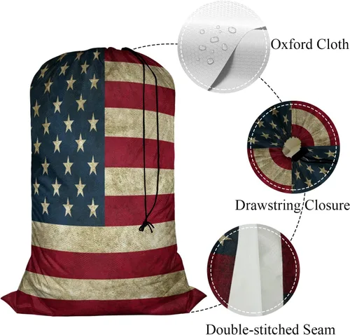 Miniatura 3 de Swono Grunge - Bolsa grande de ropa sucia para ropa sucia para cesta de lavandería, diseño de rayas patrióticas, estrellas envejecidas, lavable a