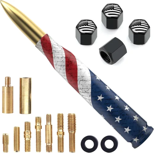 Miniatura 9 de Antena para Auto Camión con Tapas de Válvula de Neumático Bandera Americana Diseño Antirrobo, Reemplazo Corto Universal para Ford F150 F250 F350