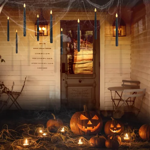 Miniatura 5 de Leejec 10 Piezas de Velas Flotantes de 10.8", Control Remoto de Varita Mágica con Temporizador de 6/18H, Decoraciones de Halloween, Velas Cónicas