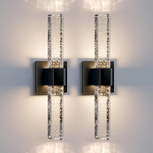 Epinl Apliques negros de pared - Juego de 2 apliques de pared modernos de cristal, juego de 2, 14 W, 3000 K, regulables, accesorios de tocador de
