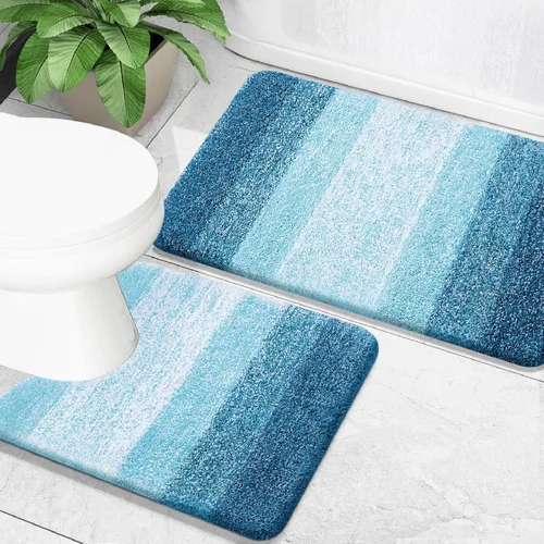 Miniatura 12 de OLANLY Juego de 2 alfombras de baño de microfibra suave y absorbente, antideslizantes, se pueden lavar y secar a máquina, alfombras de baño peludas