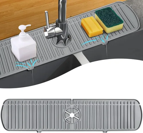 Miniatura 14 de Bandeja colectora de goteo para mango de grifo de silicona, tapete de grifo de silicona, soporte para esponja de jabón de platos para accesorios