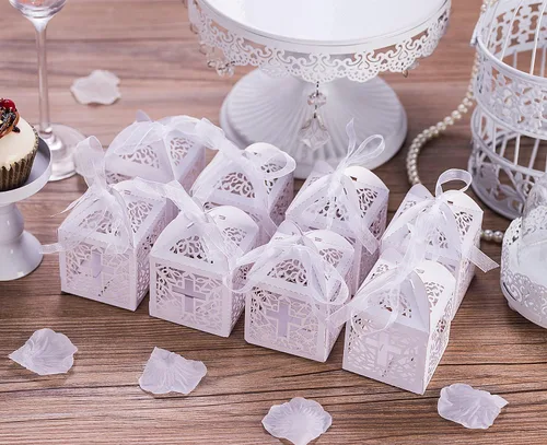 Miniatura 4 de 50 cajas de regalo de bautismo, cajas de regalo cortadas con láser de 2.2 x 2.2 x 2.2 pulgadas para baby shower, decoración de primer cumpleaños