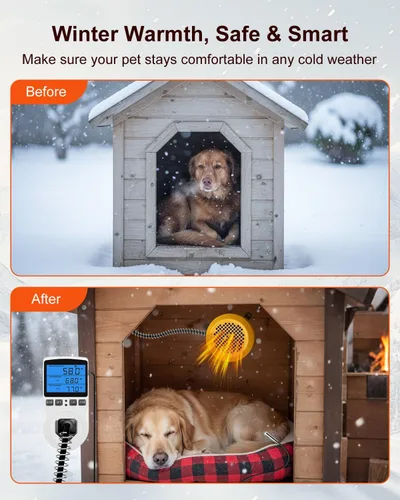 Miniatura 2 de Calentador de casa para perros de 400 W/800 W con termostato, control inteligente de temperatura y temporizador de 24 horas, calefacción de casa