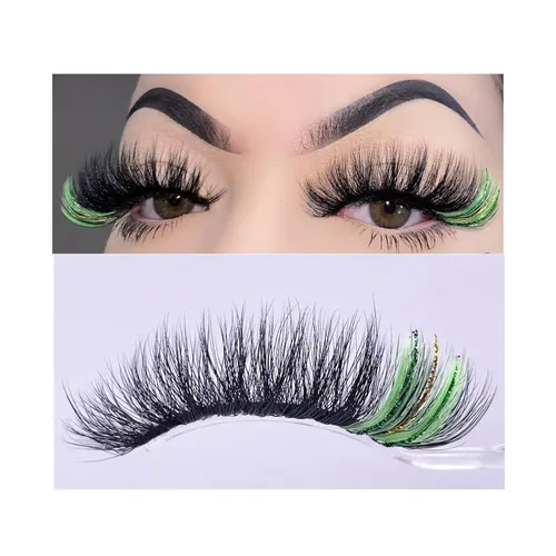 Miniatura 15 de Pestañas postizas negras y rosas con purpurina de color, 1 par de pestañas para mujer, pestañas postizas con reflejos en el extremo, tira