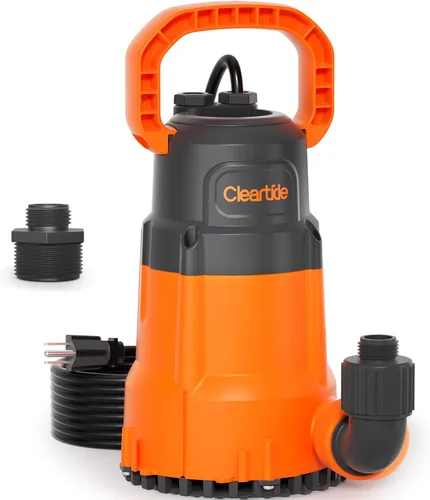Miniatura 11 de Cleartide Bomba de sumidero sumergible con interruptor de flotador, 1/3 HP 2790 GPH de alto flujo, bomba de agua con motor de cobre, ideal