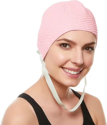 Miniatura 30 de BeeMo Gorro de Natación de Látex para Mujeres - Gorro de Natación de Goma - Suave Cómodo Elástico Elegante Diseño de Corte Bajo Protege el Cabello