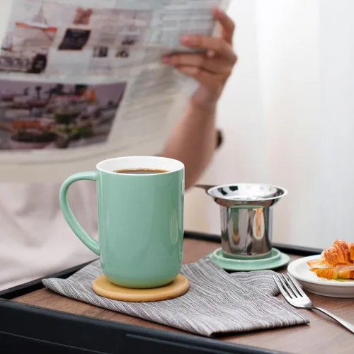Miniatura 6 de CEEFU Taza de Té de Porcelana con Infusor y Tapa, Tetera con Filtro y Posavasos, Taza de Té de Hojas Sueltas Infusor Preparador, 16 OZ para Verde