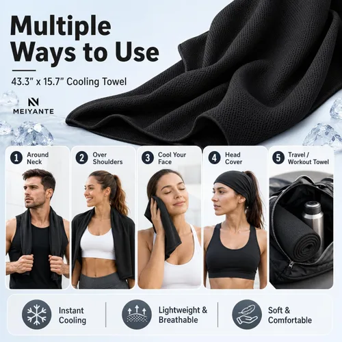 Miniatura 3 de Toallas de enfriamiento de 43.3 x 15.7 pulgadas, toalla de hielo, toalla de sudor, toallas de enfriamiento para cuello y cara, envolturas