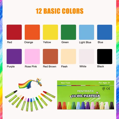 Miniatura 9 de Pasteles al óleo, 12 colores surtidos, juego de pasteles al óleo para actividades en interiores en casa, crayones suaves al óleo para niños