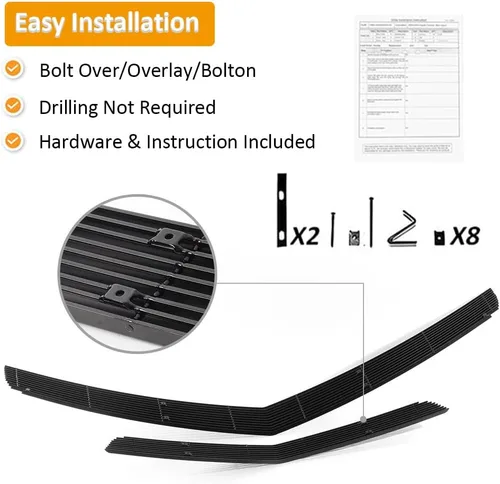 Miniatura 6 de Combo de rejilla frontal negra Billet para Chevy Camaro LT/LS V6 Phantom estilo principal superior inferior parachoques aluminio Billet Grill
