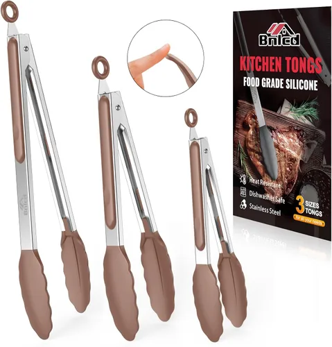 Miniatura 9 de Pinzas de cocina resistentes al calor de 600ºF, pinzas de cocina de bloqueo premium con puntas de silicona, pinzas antideslizantes para cocinar, 3