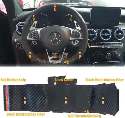 Miniatura 2 de Cubierta de volante de fibra de carbono mate negro y cuero de ante con costura manual, ajuste envolvente para Mercedes Benz W205/C43 GLA45 GLC43