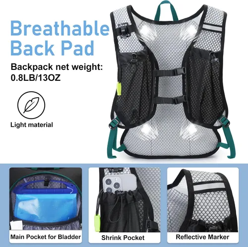 Miniatura 3 de Mochila ligera de hidratación, mochila para correr con bolsa de agua de 2L, mochila de hidratación Hydro para ciclismo, senderismo, apta