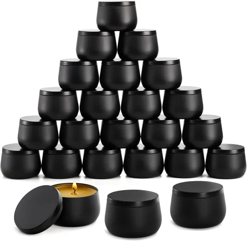 ZENFUN 24 latas de velas negras con tapas, tarros de velas vacías a granel de 8 onzas, recipientes de lata de metal para hacer velas, almacenar