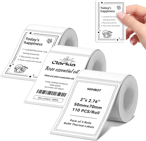 3 rollos de etiquetas para etiquetadora NIIMBOT B1 B21 B3S K3, etiquetas de impresora de 2' x 2.36' (50x70mm) para frascos, personalizables y blanco