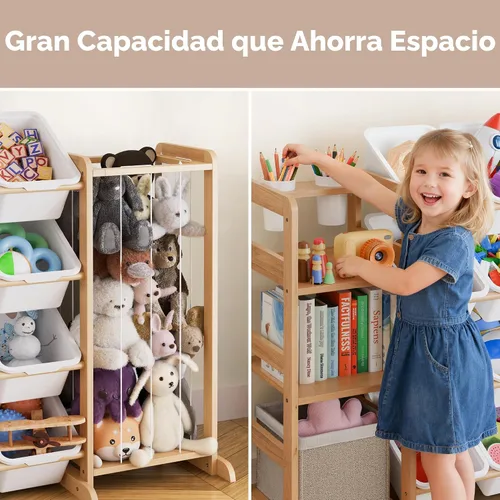 Miniatura 5 de Organizador de almacenamiento de juguetes con estantería y almacenamiento de animales de peluche, organización de sala de juegos para niños