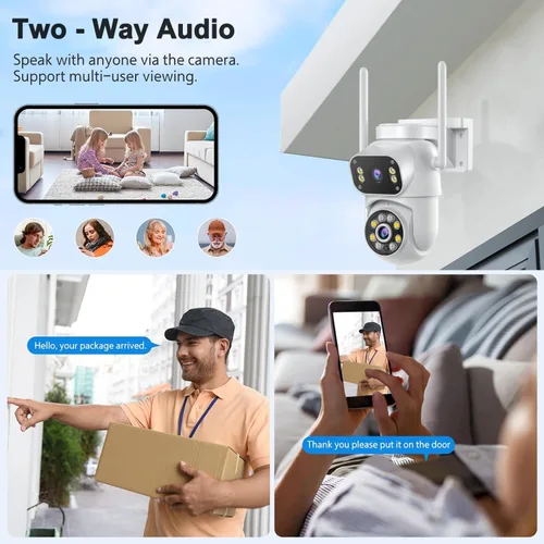 Miniatura 6 de Cámara de seguridad inalámbrica de doble lente de vigilancia para exteriores e interiores, cámara PTZ WiFi de 2.4 GHz para seguridad del hogar