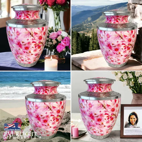 Miniatura 4 de Urna de flor de cerezo rosa para cenizas para mujeres, urnas de cremación grandes para mujeres adultas, urna funeraria conmemorativa para cenizas