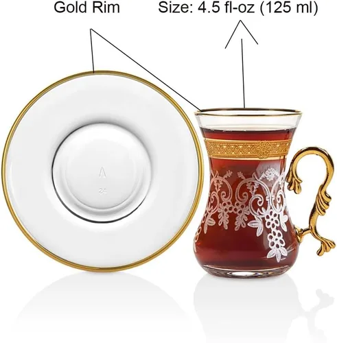 Miniatura 5 de Juego de 6 tazas y platillos de té árabes, marroquíes, marroquíes, marroquíes, dorados, para fiestas, adultos, cafetera elegante, hervidor de agua