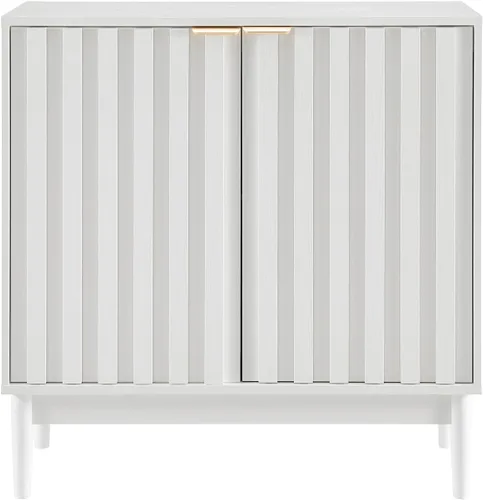 Miniatura 4 de Aparador con almacenamiento – 2 puertas acanaladas, 31.5 in de ancho, 32.7 in de alto, estante ajustable – Acento de credenza de buffet acanalado