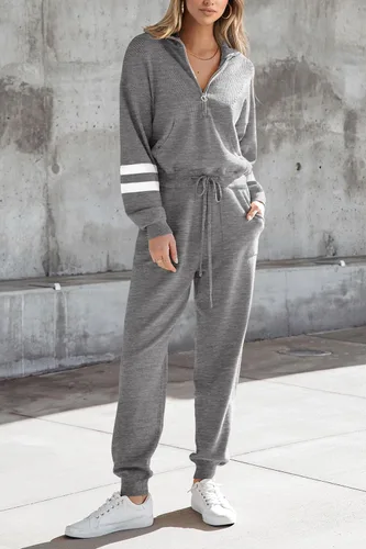 Miniatura 133 de PRETTYGARDEN Conjunto de suéter de 2 piezas para mujer, sudadera con cremallera, pantalones deportivos, ropa casual