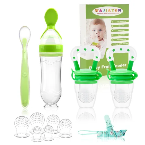 Miniatura 11 de Comedero de alimentos para bebés (3 piezas) con 6 chupetes de silicona de diferentes tamaños, 2 cucharas dispensadoras de alimentos de silicona