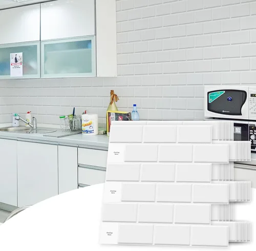 Miniatura 6 de Art3dwallpanels Protector contra salpicaduras blanco brillante, vinilo moderno, autoadhesivo, rayas, acabado brillante, uso en cocina y baño, 12 x
