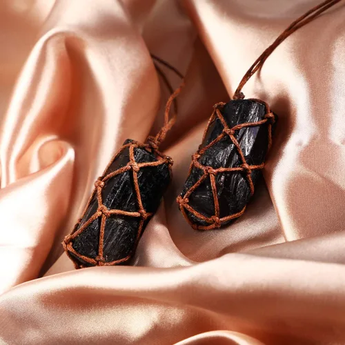 Miniatura 3 de Hicarer 2 piezas de collar de cristal de turmalina negro natural trenzado a mano chakra piedras preciosas collar para hombres mujeres
