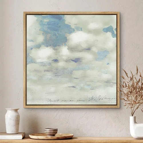 Miniatura 3 de SIGNWIN Lienzo enmarcado para pared, diseño retro de cielo azul y nube, paisaje, naturaleza, ilustraciones de área silvestre, bellas artes, casa