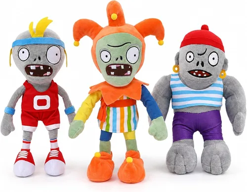 Dyharnsty 3 piezas de juguetes de peluche de Plants vs Zombies, Zombie Sport Jester Gargantuar Zombi, figura suave, plantas contra zombies, juguetes