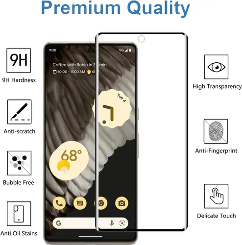 Miniatura 2 de Protector de pantalla de vidrio templado para Google Pixel 7 Pro 5G, curvado 3D, dureza 9H, antiarañazos, HD transparente, compatible con Google