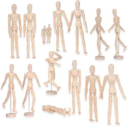 Miniatura 6 de Paquete de 2 maniquíes de madera de 12 pulgadas de alto con soporte, ideal para dibujo o decoración de escritorio (hombres y mujeres/papá y mamá)
